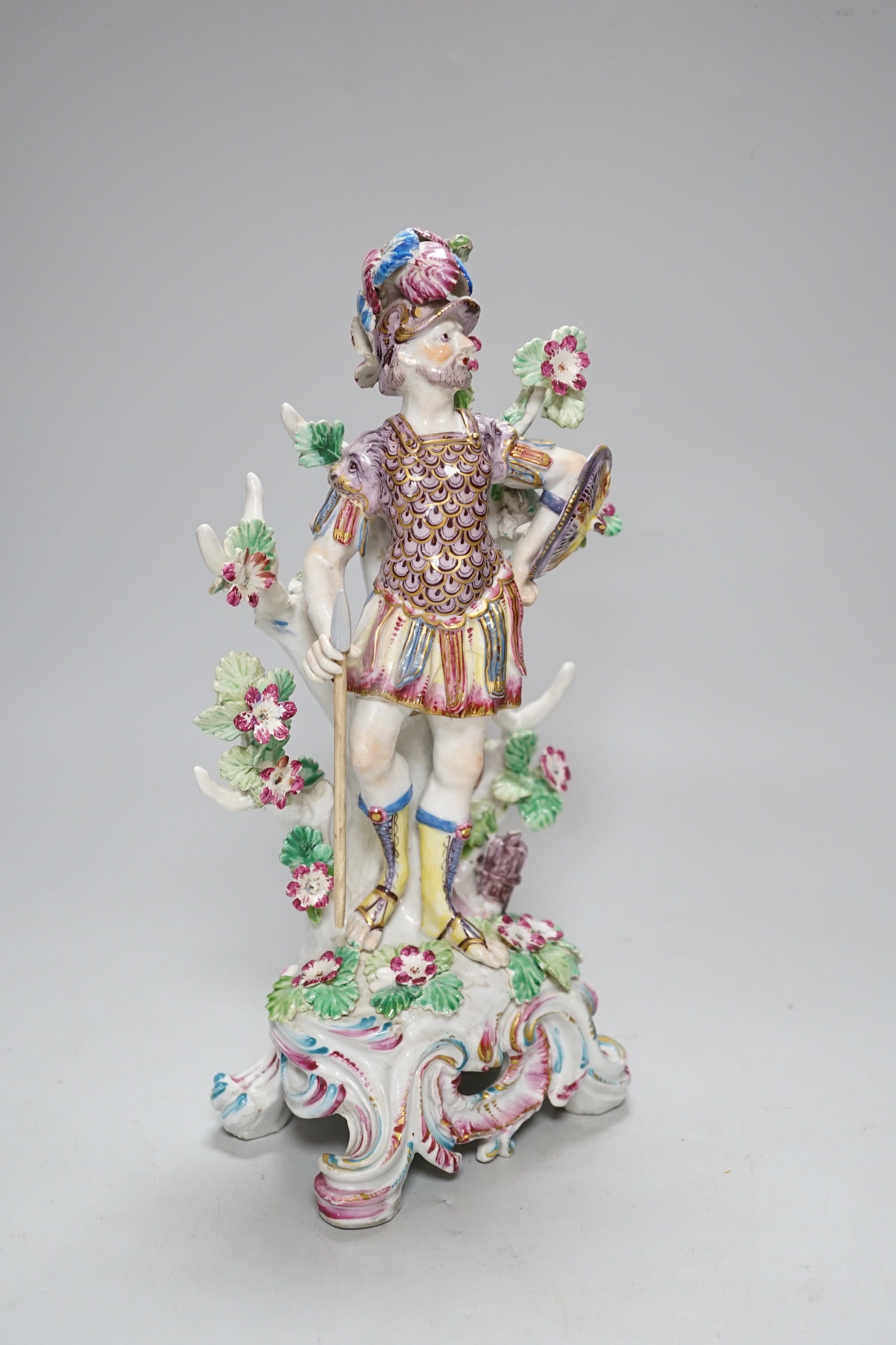 A Bow porcelain figure of a gladiator, c.1765-70, 30cm high